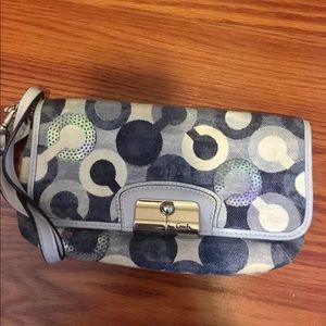 Vintage Coach Blue Logo Wristlet Purse/ Wallet